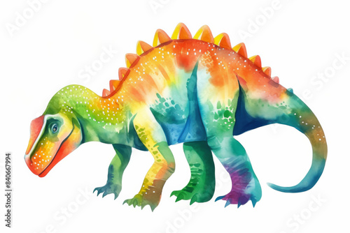 Multicolored dinosaur. Watercolor isolated illustration on white background.