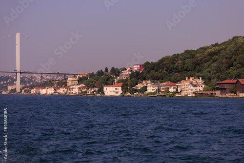 Sea views of the Bosphorus. Large bridges near the city of Istanbul.