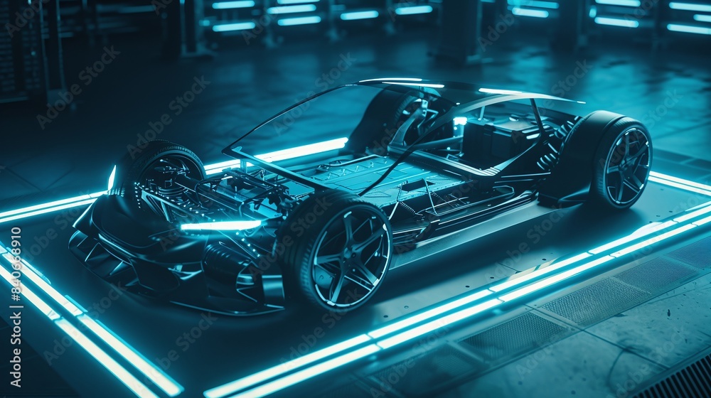 futuristic electric sport fast car chassis and battery packs with high ...