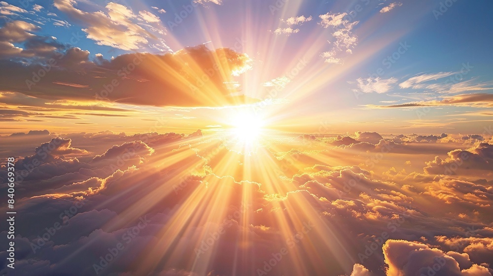 Fototapeta premium Majestic sun rays breaking through clouds