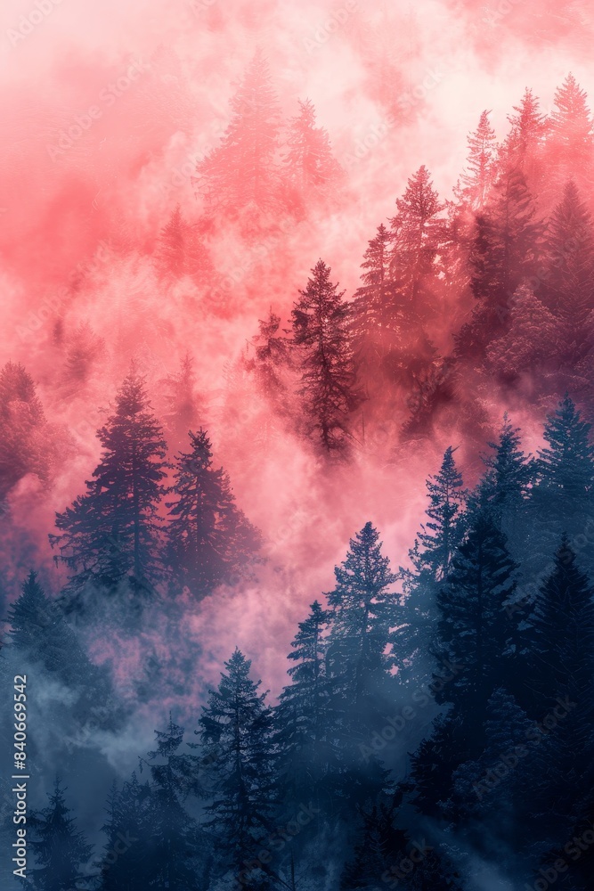 A Misty Forest Sunrise in the Mountain Range A Misty Forest Sunrise in the Mountain Range