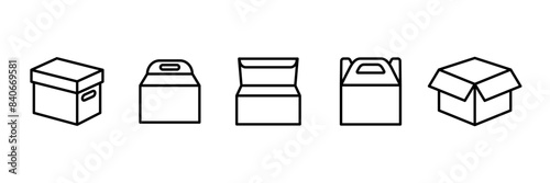 Cardboard box outline icons set. Different package symbol. Editable stroke. Isolated vector illustration 