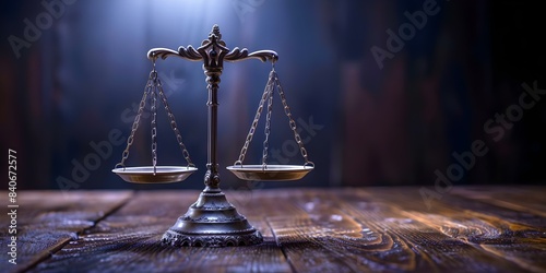 Symbolizing the Law A Dark Courtroom with Scales of Justice. Concept Legal Justice, Dark Courtroom, Scales of Justice, Symbolism