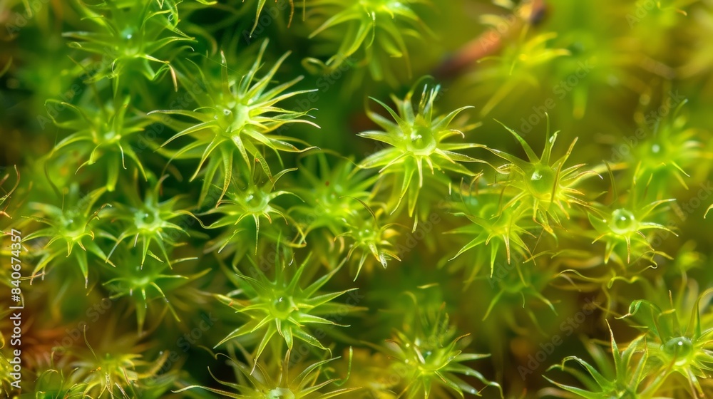 A closeup of damp moss revealing its intricate network of fine feathery strands A closeup of damp moss revealing its intricate network of fine feathery strands