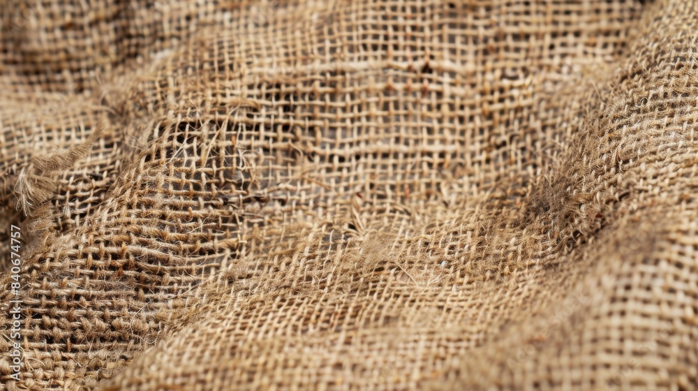Fototapeta premium A closeup of the natural tan color of burlap with a mix of darker and lighter tones creating a rustic weathered appearance