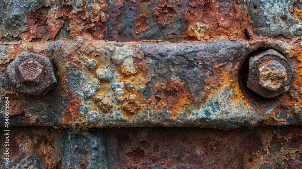 A rusty iron bolt covered in a thick layer of reddishbrown rust and rusted through in some spots A rusty iron bolt covered in a thick layer of reddishbrown rust and rusted through in some spots