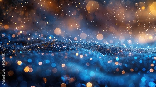 Abstract Dark Blue Background with Sparkling Stars and Glitter for a Festive Christmas Atmosphere photo