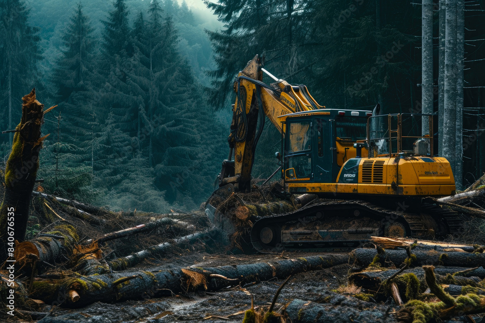 Environmental Impact: Logging Machine in Natural Habitat Environmental Impact: Logging Machine in Natural Habitat
