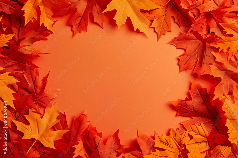 Autumn leaves as a frame. Autumn frame. A frame made of leaves. Orange leaves on orange background. Autumn card. Autumn sale. Autumn leaves as a frame. Autumn frame. A frame made of leaves. Orange leaves on orange background. Autumn card. Autumn sale.