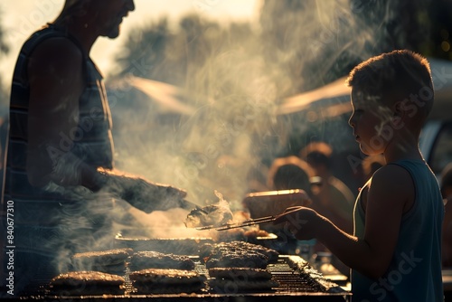 Father and Son Create Unforgettable Burgers During Outdoor Cooking Time