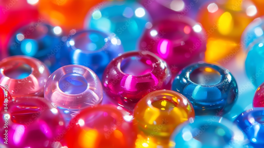 Close-up of colorful and vibrant plastic beads, perfect for crafts, jewelry making, and other creative projects. Close-up of colorful and vibrant plastic beads, perfect for crafts, jewelry making, and other creative projects.