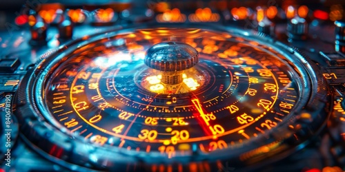 A close-up shot of a vintage analog dial with a metal knob in the center