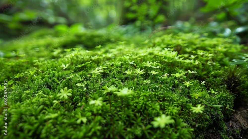 In the depths of a dense forest a carpet of spongy moss covers the forest floor providing a soft and cushioned path In the depths of a dense forest a carpet of spongy moss covers the forest floor providing a soft and cushioned path