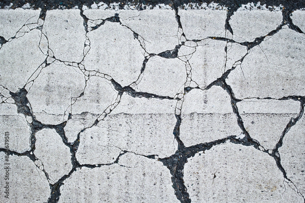 Obraz premium Une texture de peinture blanche de passage piéton craquelée