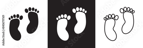 Baby footprint silhouettes. Baby feet vector icon. Newborn barefoot icons. footprint, newborn, kids feet sign. Vector 10 eps.