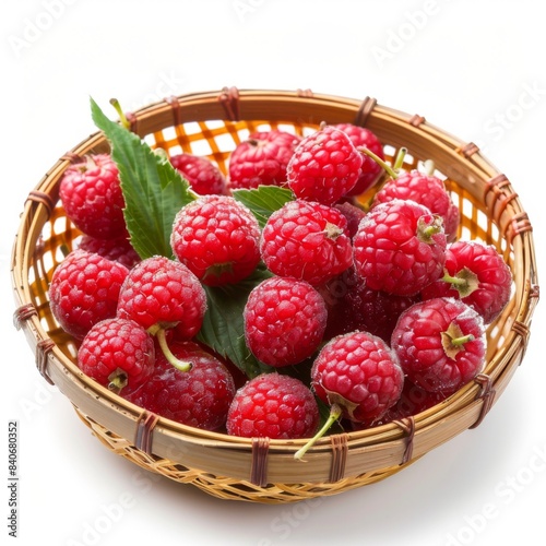 isolate Fresh rashberry appetizing There are not peeling. And peeled and ready to eat in the Small bamboo basket on white background