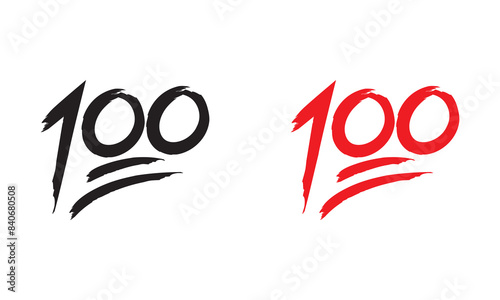 Red and black 100 icon emoticon emoji with natural swashes.  Vector illustration. EPS 10