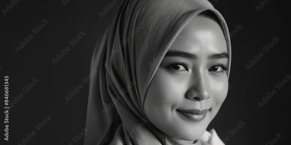Fototapeta premium A woman in a traditional headscarf, photograph in black and white