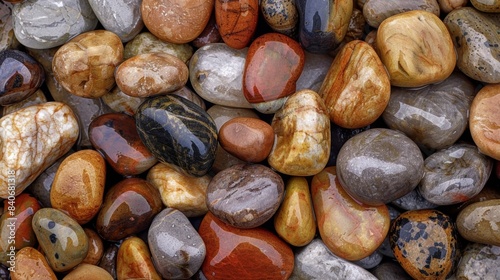 A collection of small round pebbles with a smooth glossy surface © Justlight