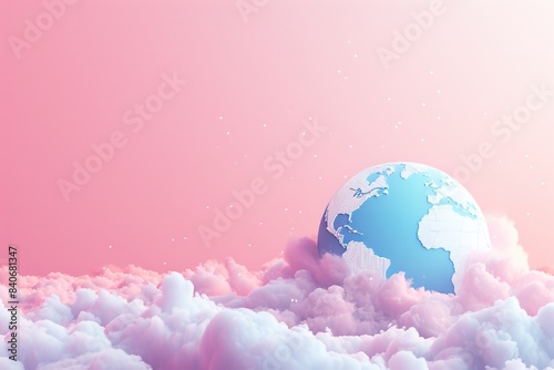 A globe floating in white cloudy layers photo