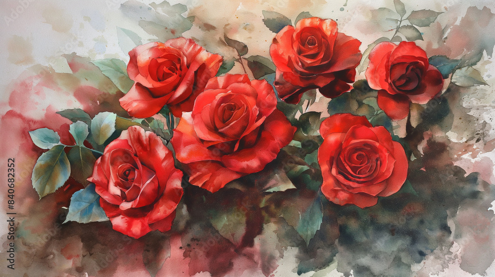 A bouquet of red roses, watercolor painting, Generative AI A bouquet of red roses, watercolor painting, Generative AI