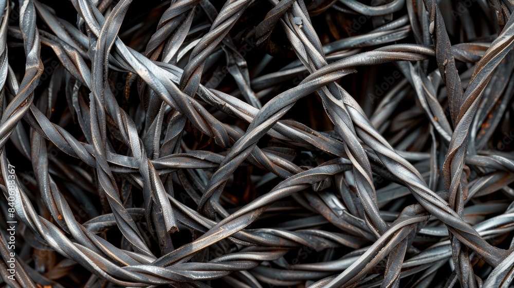Delicately twisted steel wire strands caught in a thick layer of protective coating creating a mesmerizing texture Delicately twisted steel wire strands caught in a thick layer of protective coating creating a mesmerizing texture