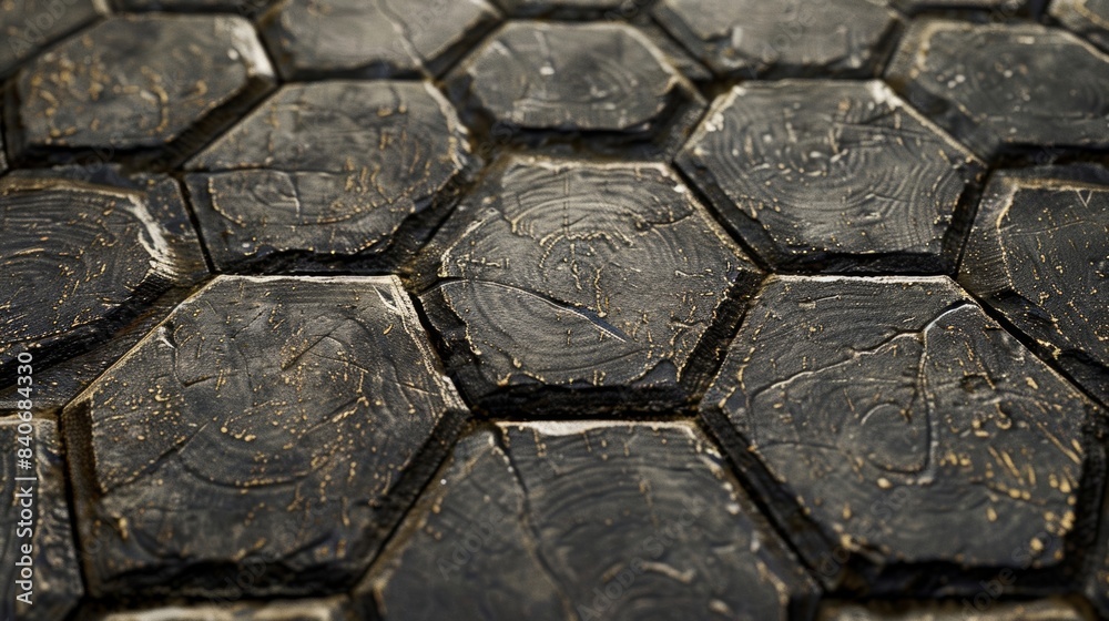 A textured closeup of a patterned industrial flooring made from large hexagonal tiles the surface etched with swirling lines and tered with tiny divots and indentations A textured closeup of a patterned industrial flooring made from large hexagonal tiles the surface etched with swirling lines and tered with tiny divots and indentations