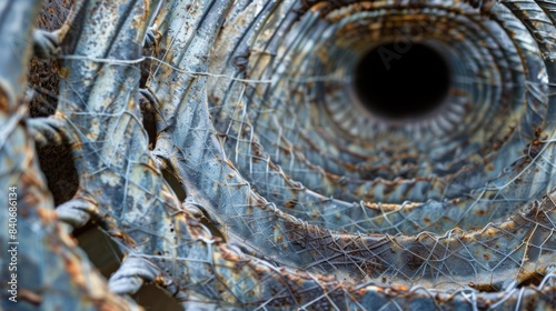 A closeup of a metal ducts intricate web of crisscrossing ridges and grooves worn smooth by years of wind and rain