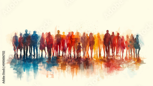 Abstract people silhouettes. Colorful persons illustration. Diverse human crowd pattern. Community, society, different cultures population. Multicultural International right concept