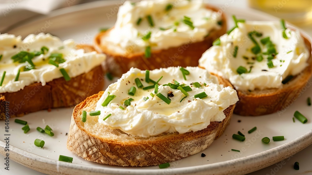 Treat yourself to a delicious homemade cream cheese spread served on soft bread slices. Sprinkle it with fresh chives for an extra burst of flavor. Treat yourself to a delicious homemade cream cheese spread served on soft bread slices. Sprinkle it with fresh chives for an extra burst of flavor.