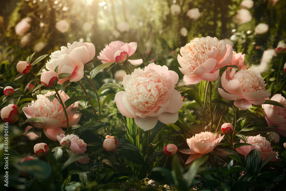 Obraz premium pink and white flowers, Step into the romantic ambiance of a wedding ceremony in the garden, adorned with the timeless beauty of peony flowers and floral decor