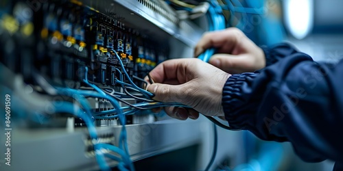 Connecting Wires and Testing Power Lines in Switchboard and Control Cabinet. Concept Electrical Safety, Wiring Techniques, Switchboard Testing, Control Cabinet Maintenance, Power Line Troubleshooting