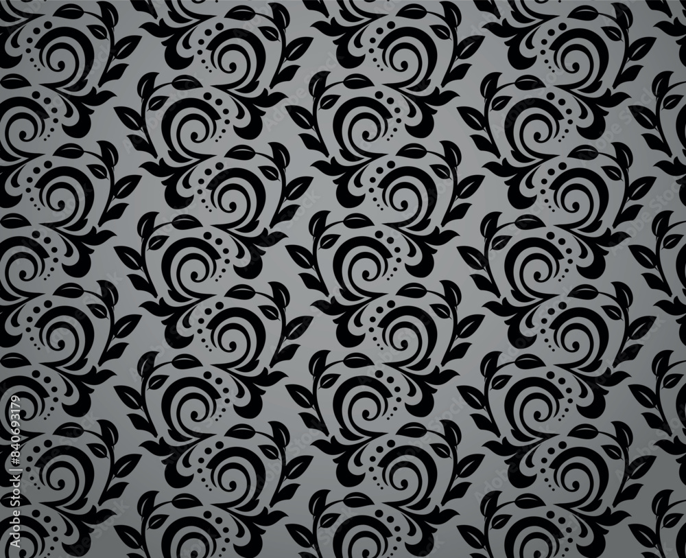 Flower pattern. Seamless gray and black ornament. Graphic vector background. Ornament for fabric, wallpaper, packaging Flower pattern. Seamless gray and black ornament. Graphic vector background. Ornament for fabric, wallpaper, packaging