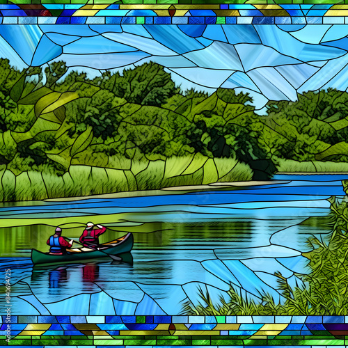 Stained glass picture of Canoeing photo
