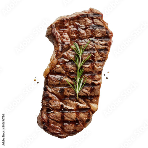 perfect grilled juicy steak with rosemary, transparent background photo