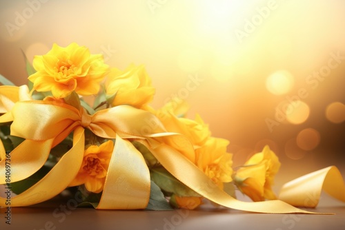 A beautiful arrangement of yellow flowers tied with a yellow ribbon