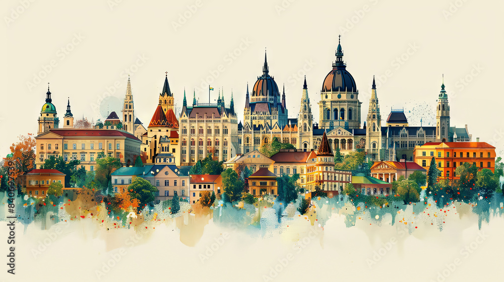 Obraz premium Charming European cityscape featuring diverse historical architecture and colorful buildings, blending tradition and vibrancy in a picturesque setting. 