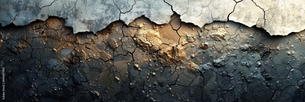 Fototapeta premium Abstract Dark and Golden Cracked Texture