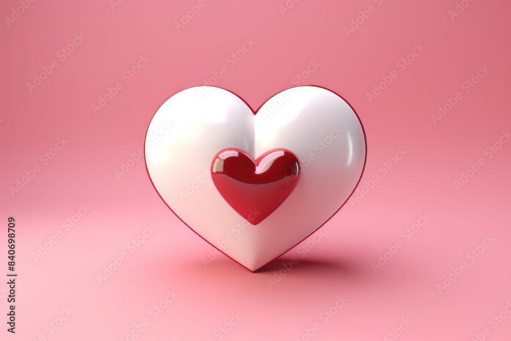 A white and red heart on a pink background
