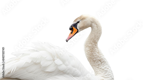 Fototapeta Naklejka Na Ścianę i Meble -  A white swan is laying on its back with its head up on transparent or white background