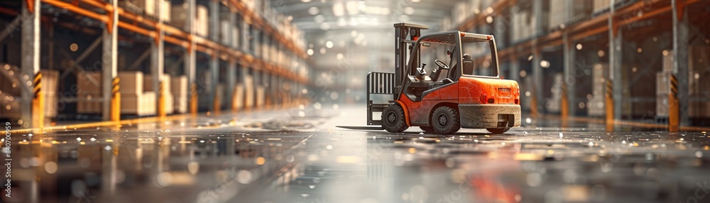 Warehouse scene with forklift and stacked boxes, detailed, realistic, soft lighting, high contrast 8K , high-resolution, ultra HD,up32K HD