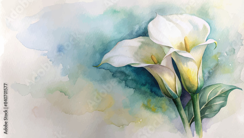 Minimalist watercolor background of calla lilies
