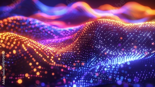 Futuristic mesh patterns with glowing elements and vibrant colors, forming a complex and modern high-tech design