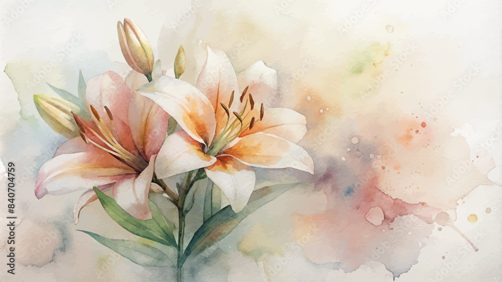 Minimalist watercolor background of lilies
