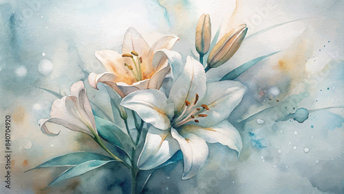 Minimalist watercolor background of lilies