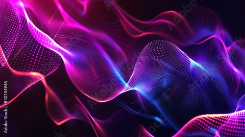 Hi-tech abstract waves with bright neon highlights and geometric shapes, forming a sophisticated and engaging abstract background