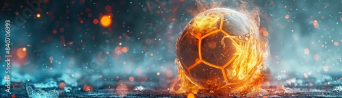 Wallpaper Mural Fiery soccer ball with icy effects, photorealistic, high detail, vibrant colors, dark backdrop 8K , high-resolution, ultra HD,up32K HD Torontodigital.ca