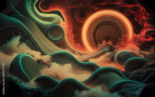 Patrones Ondulados y Texturas Orgánicas que Evocan Profundidad y Movimiento en un Mundo Arenoso. Espirales y Círculos Concéntricos en un Diseño que Despierta la Imaginación y el Humor Oscuro