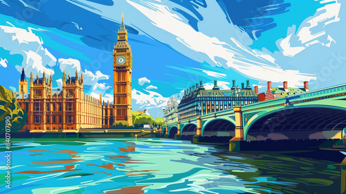 city skyline at sunset big ben london bridge
