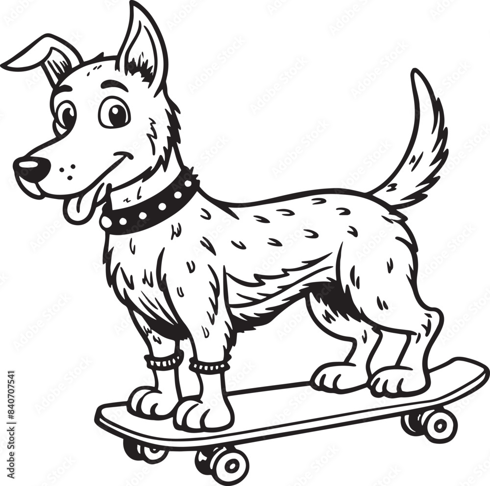 illustration of a dog skating black and white illustration of a dog skating black and white